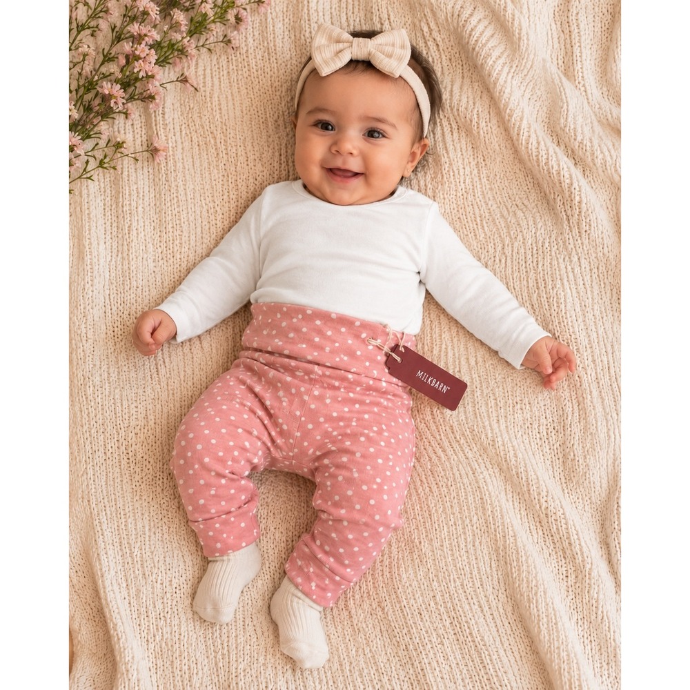 Milkbarn Baby Leggings Rose Dot Pink Polka Dot Pants 6-12M NWT